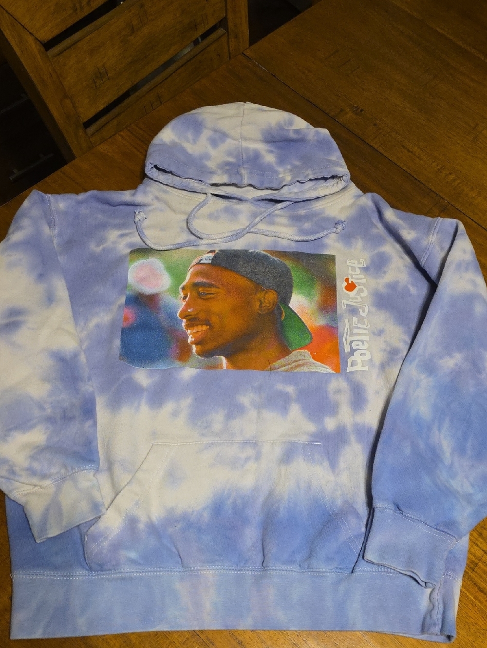 Tupac Poetic Justice Blue Tie-Dye Graphic Hooded Sweater Sz M/L